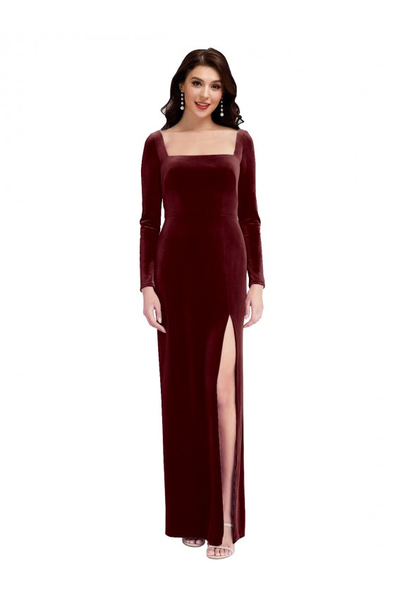 Stretch Velvet A-Line Long Long Sleeves Low Back Prom Dress / Bridesmaid Dress Cairns