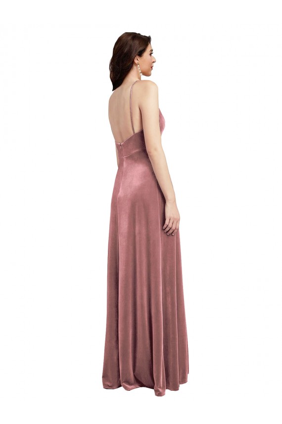 Stretch Velvet A-Line Long Sleeveless Low Back Cinnamon Rose Prom Dresses Cairns