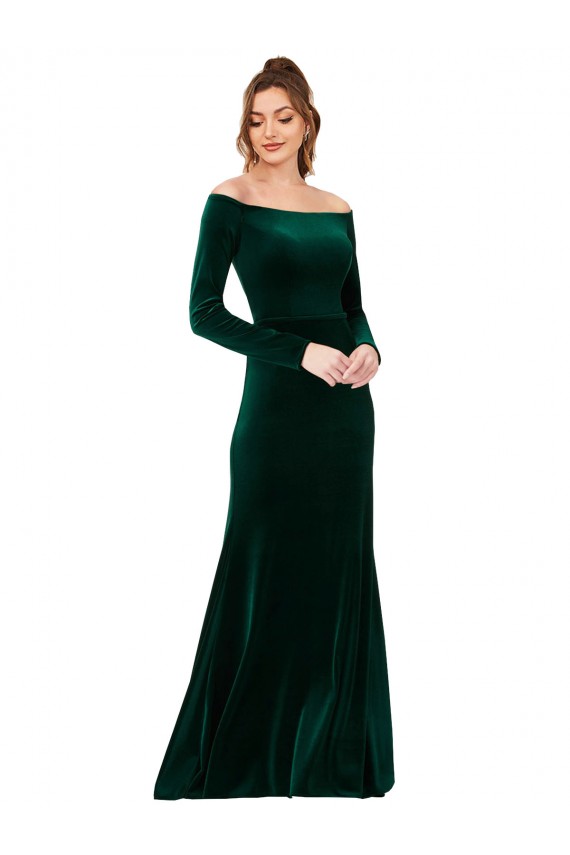 Stretch Velvet Sheath Long Long Sleeves Formal Evening Gown / Prom Dress / Bridesmaid Dress Cairns