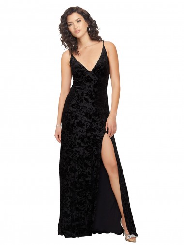 Floral Velvet & Stretch Velvet Sheath Long Sleeveless Open Back Bridesmaid Dress Cairns