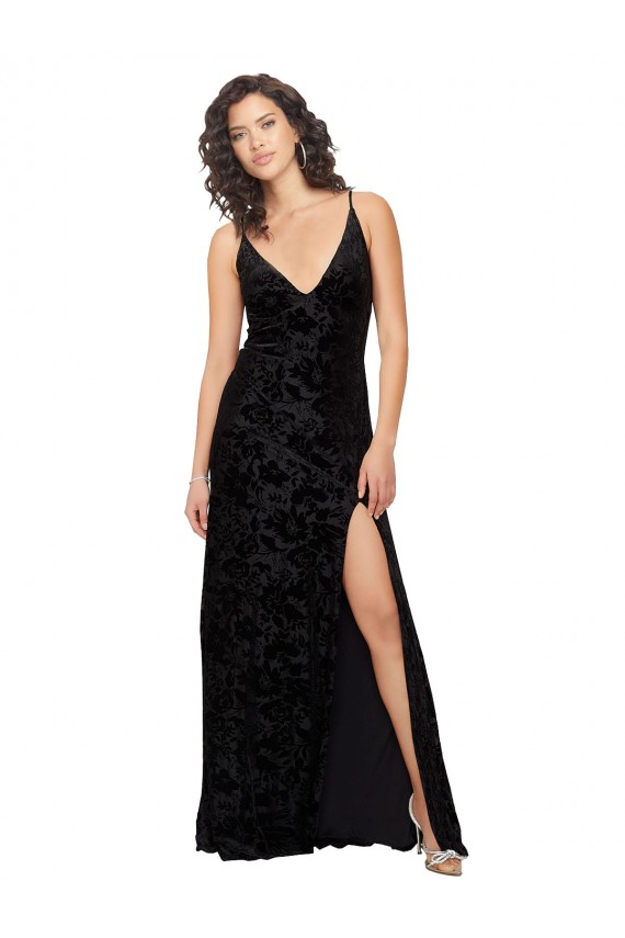 Floral Velvet & Stretch Velvet Sheath Long Sleeveless Open Back Bridesmaid Dress Cairns