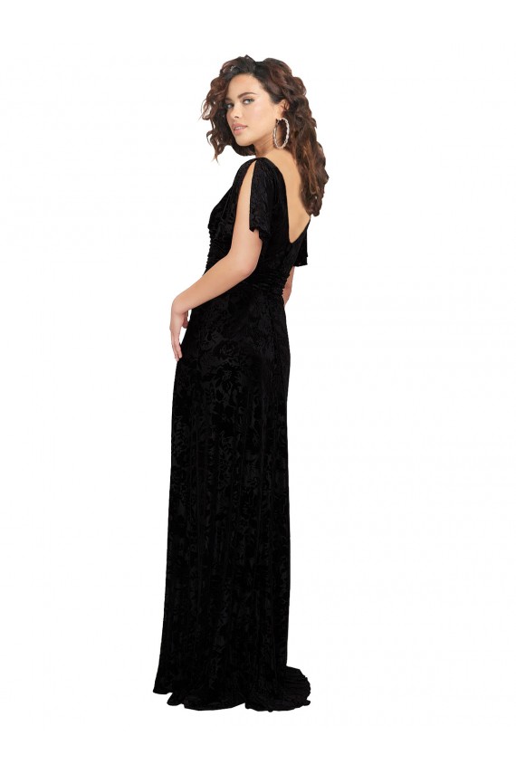 Floral Velvet & Stretch Velvet A-Line Long Short Split Sleeves V-Back Bridesmaid Dress Cairns