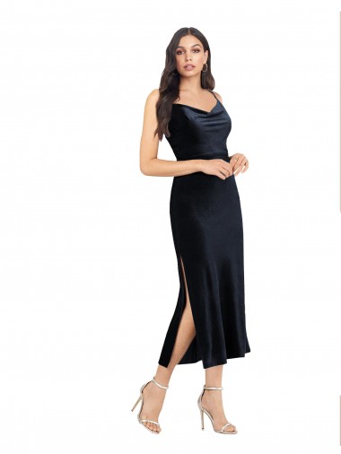Stretch Velvet Column Midi Length Sleeveless Low Back Formal Evening Gown / Prom Dress / Bridesmaid Dress Cairns