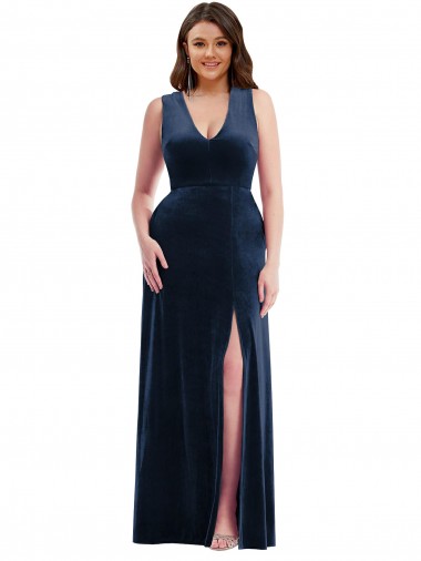 Stretch Velvet Sheath Long Sleeveless Formal Plus Size Evening Gown / Prom Dress / Bridesmaid Dress Cairns