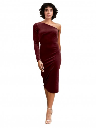 Stretch Velvet A-Line Midi Length Long Sleeves Burgundy Prom Dresses Cairns