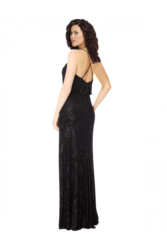 Floral Velvet & Stretch Velvet A-Line Long Sleeveless Criss Cross Back Bridesmaid Dress Cairns