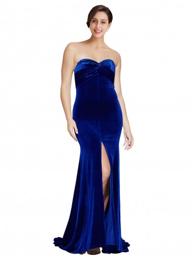 Stretch Velvet Mermaid Sweep Train Sleeveless Low Back Front Slit Prom Dresses Cairns