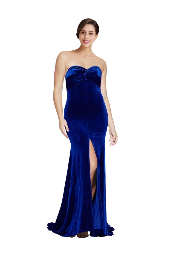 Stretch Velvet Mermaid Sweep Train Sleeveless Low Back Front Slit Prom Dresses Cairns
