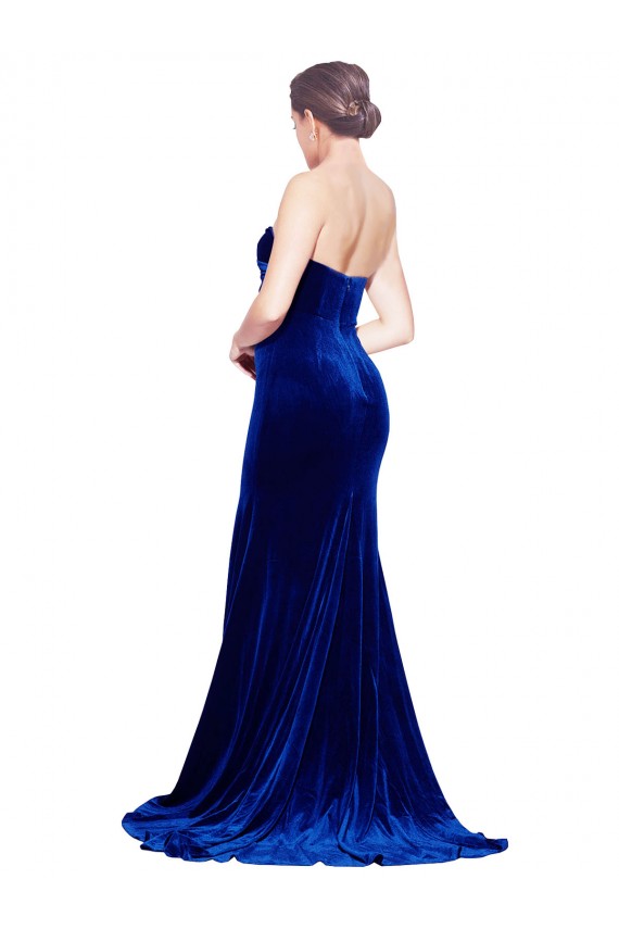 Stretch Velvet Mermaid Sweep Train Sleeveless Low Back Front Slit Prom Dresses Cairns
