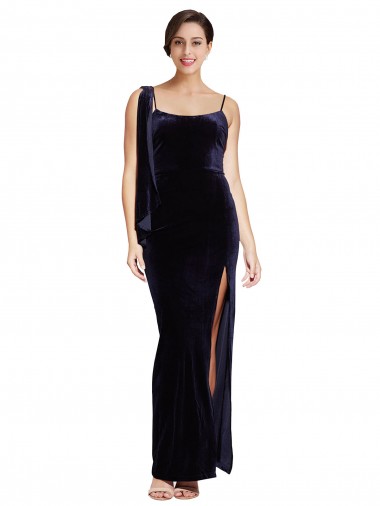 Stretch Velvet Sheath Long Sleeveless Low Back High Side Slit Prom Dresses Cairns