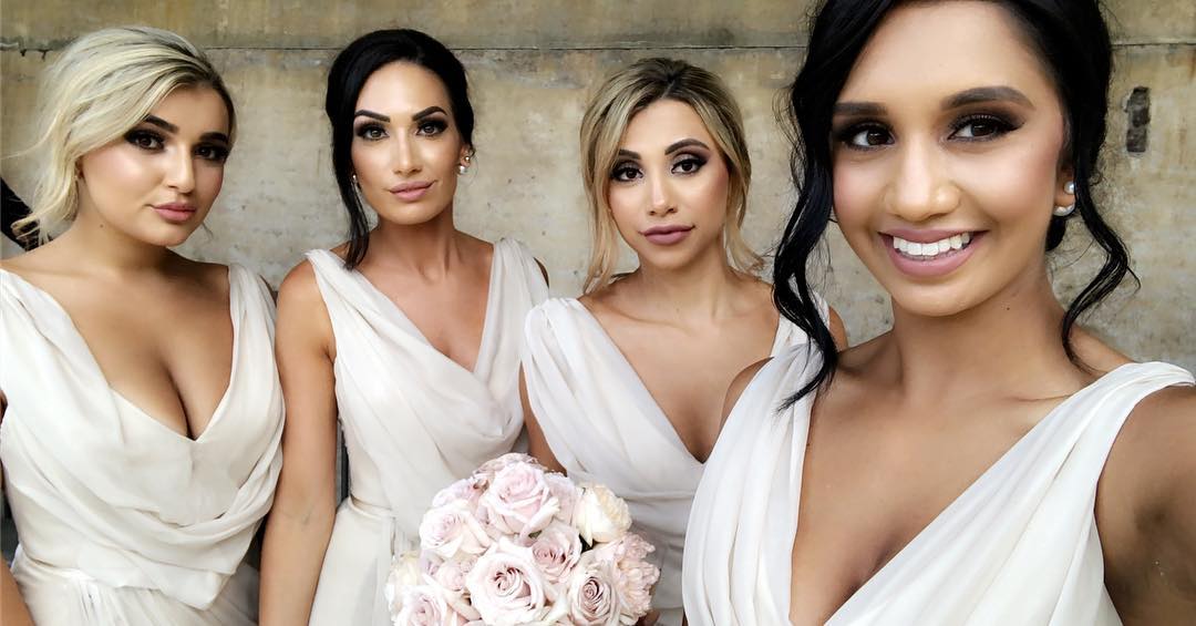 Full Length Luxe Chiffon Long Champagne bridesmaid dresses Cairns with Sexy High Slit and Front Ruffles